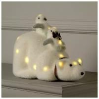 Luazon Lighting Светодиодная фигура «Пингвины на медведе» 28 × 21 × 15 см, флок, батарейки CR2032х2 (не в комплекте), свечение тёплое белое