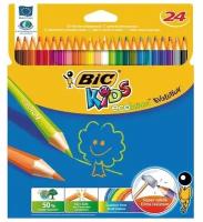 Карандаши цветные BIC «Kids ECOlutions Evolution», 24 цвета, пластиковые, заточенные, европодвес, 937515