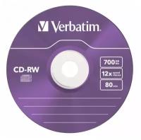 Диск CD-RW Verbatim, 700 Mb, 12x Slim case (5 штук), Color (43167)