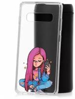 Чехол для Samsung Galaxy S10 Plus Kruche Print Pink Hair, пластиковая накладка, силиконовый бампер с защитой камеры, защитный прозрачный кейс с рисунком