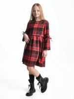 Школьное платье Mini Maxi, хлопок, в клетку, размер 140, черный, красный