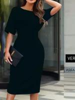 Платье-футляр VERA YAKIMOVA, прилегающее, до колена, открытая спина, подкладка, размер 50, черный