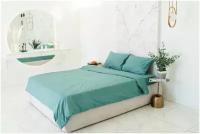Комплект постельного белья ZonaSona с простынёй на резинке, Бирюзовый, 2 спальный, сатин, наволочки 50х70 2 шт