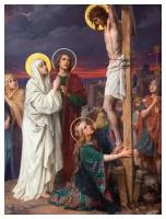 Икона на дереве ручной работы - Крестный путь – Иисус Христос умирает на кресте, 15x20x4,0 см, арт Ид4804