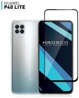 Защитное стекло ROSCO для HUAWEI P40 Lite (Хуавей П40 Лайт). Высокая прочность 9H, олеофобным покрытием, прозрачное с черной рамкой, (легко наклеить)