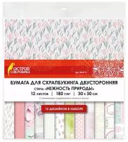 Бумага для скрапбукинга 30×30 см «Нежность природы», двусторонняя, 12 листов, 12 дизайнов, 180 г/м2, остров сокровищ, 662771