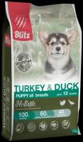 Сухой корм BLITZ Holistic Puppy для щенков, беззерновой Индейка и Утка 1,5кг