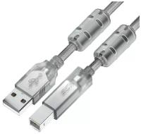 GCR Кабель PROF 2.0m USB 2.0, AM/BM, прозрачный, ферритовые кольца, 28/24 AWG, экран, армированный, морозостойкий