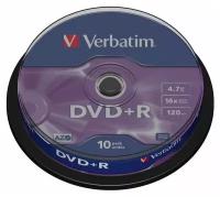 Носители информации DVD+R, 16x, Verbatim Azo Matt Silver, Cake/10, 43498