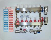 Коллекторная группа ViEiR из нержавеющей стали для теплого пола на 6 выходов с кранами, с расходомерами в сборе 1