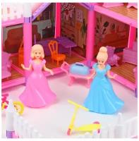 Кукольный домик с мебелью для девочек, с куклами, с аксессуарами, розовый, 23 предмета