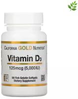 Vitamin D 3 (Витамин Д3), 125 мкг (5000 МЕ), 90 капсул California Gold Nutrition