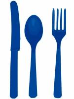 Прочные пластиковые приборы синие: вилка, нож, ложка, 24 шт