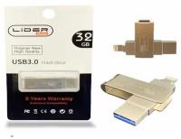 Флеш-накопитель Lider mobile USB 3.0 Flash Drive / 32 ГБ/ 3-в-1 / Водонепроницаемый чип/ Cеребристый