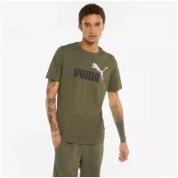 Футболка, PUMA ESS+ 2 Col Logo Tee, Мужская, размер S; Dark Green Moss