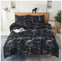 Комплект постельного белья Grazia Textile MBMEURO-50/M015R160, Простынь на резинке, Black Marble, Евро, Сатин, наволочки 50x70
