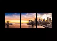 Модульная картина на стекле | Diva Kartina | Город. Нью-Йорк Бруклинский мост в контрасте | 180X60 см