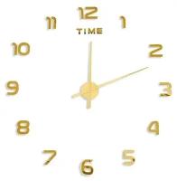 Часы большие кварцевые самоклеящиеся бескаркасные настенные 3D до 120 см DIY цифры золотые арабские A012G