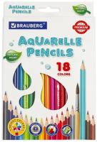 Карандаши акварельные цветные для рисования Brauberg Premium Aquarelle, 18 цветов, грифель мягкий 4 мм, 181672