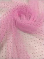 FS Ткань Фатин флок в горошек цвет розовый длина 1 м. ширина 150 см