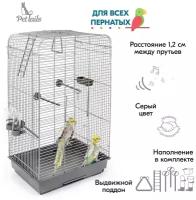 Клетка для птиц, для попугаев PetTails, разборная, шаг прута 12мм,41*30*76 (поилка, кормушка, жердочки)