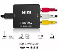 Адаптер-переходник HDMI на RCA (Тюльпаны) с питанием, активный чёрный