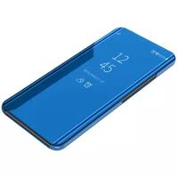 Чехол-книжка MyPads для Samsung Galaxy S10+ Plus SM-G975F с дизайном Clear View Cover с полупрозрачной пластиковой крышкой с зеркальной поверхностью синий