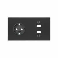 Simon 100 Черный матовый Кит 2 поста, фронт. Накладка на 1 розетку Schuko + 2 з/у USB SC 10020210-238