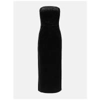 Lichi Бархатное платье миди с открытыми плечами и длинными рукавами, Черный, S