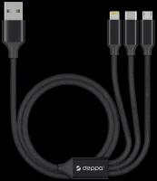Кабель 3 в 1 1.2m Deppa 72299 с разъемом Apple Lightning/micro-USB/Type C черный
