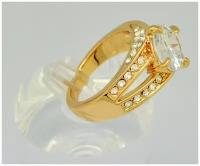 Кольцо женское классическое Царица с фианитом покрытие золото 24 карата