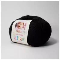 Пряжа Alize Baby Wool, 40 % шерсть, 40 % акрил, 20 % бамбук, 50 г, 175 м, 10 шт., 60 черный 175 м