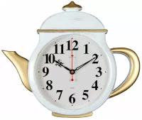 Часы настенные Рубин чайник 29х34 см, корпус белый с золотом 