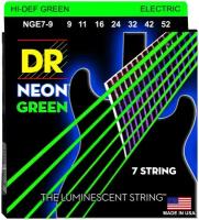 DR NGE7-9 HI-DEF NEON™ струны для 7-струнной электрогитары, с люминесцентным покрытием, зелёные 9 - 52