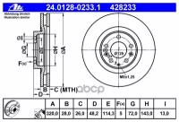 Диск тормозной передн, MAZDA: CX-7 2.2 MZR-CD/2.2 MZR-CD AWD/2.3 DISI/2.3 MZR DISI Turbo 06-, CX-9 3.5/3.5 AWD/3.7/3.7 AWD 07-, 24012802331 ATE 24.0128-0233.1