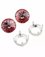 Swarovski Rivoli ss 47 (около 10,5 мм), круглые, цвет Crystal Antique Pink (#001-ANTP), 2 шт. + оправа с цапами и отверстиями для пришивания, 2 шт