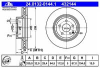 Диск тормозной передний вентилируемый ATE 24.0132-0144.1