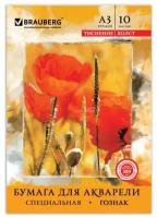 Brauberg Папка для акварели А3, 297 х 420 мм, 10 листов, блок бумага гознак «Холст», 200 г/м2