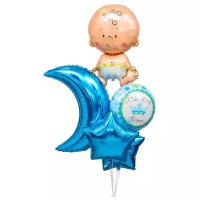 Букет из шаров «С рождением мальчика», луна, звезда, младенец, фольга, набор 5 шт