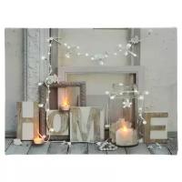 Kaemingk, Светящееся панно ипровизация со свечами - HOME, 3 экстра-тёплых белых LED-огня, 28х38 см, батарейки 483231-2