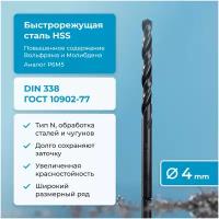 Сверло по металлу NORGAU Industrial, HSS с парооксидированной обработкой и шлифованным профилем, DIN338, 4 мм