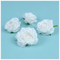 Искусственные цветки крупной розы белые, 13 см, 4 шт. в упаковке, для декора