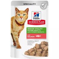Влажный корм Hill's Science Plan Senior Vitality для пожилых кошек (7+)для поддержания активности и жизненной энергии, пауч с лососем, 85 г. х 12 шт