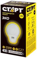 Лампа светодиодная LED Старт ECO Груша, E27, 15 Вт, 2700 K, теплый свет