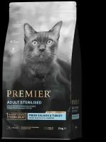 Сухой корм для кошек Premier cat Salmon&Turkey STERILISED (Свежее филе лосося с индейкой для кошек) 400 г