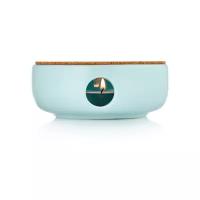 Подставка для подогрева чайника керамическая с буковым диском, небесного цвета