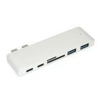 Адаптер сдвоенный Type C на USB 3.0*2 + Type C* 2 + SD/TF для MacBook серебристый