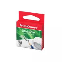 Клейкая лента канцелярская ErichKrause Invisible, 12 мм х 20 метров, прозрачная с антибликовой матовой поверхностью, незаметна на ксерокопиях, банкнотах, фотографиях, 1 штука, в коробке с европодвесом