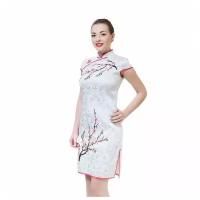 Китайское платье Ципао белое с сакурой VITtovar