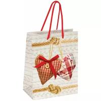 Пакет подарочный Золотая сказка Два сердца, 17.8х22.9х9.8 см, бело-красный